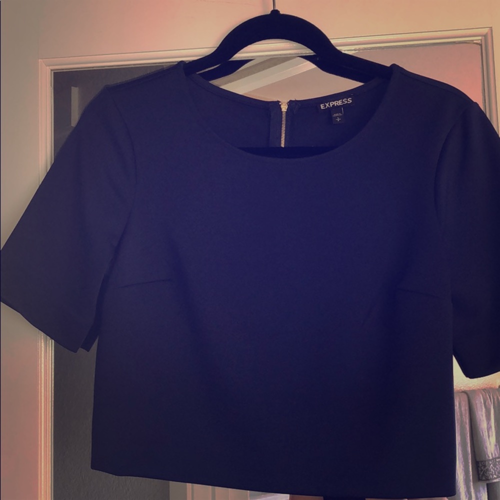 Blue Express crop top with gold zipper